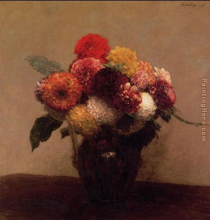 Dahlias, Queens Daisies, Roses and Corn Flowers I painting - Henri Fantin-Latour Dahlias, Queens Daisies, Roses and Corn Flowers I art painting